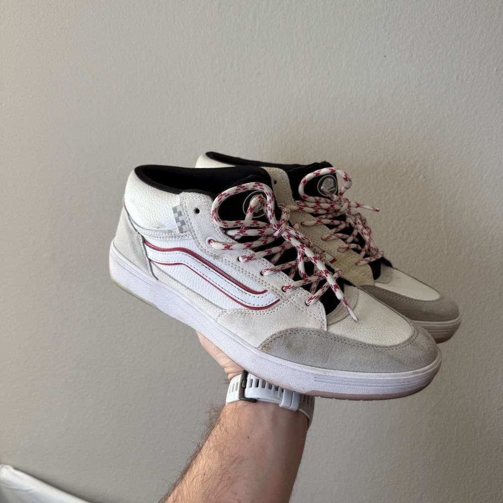 Vans Sk8 Mid Pro White Grey Red Suede Leather Mens Skate Shoes Sneakers